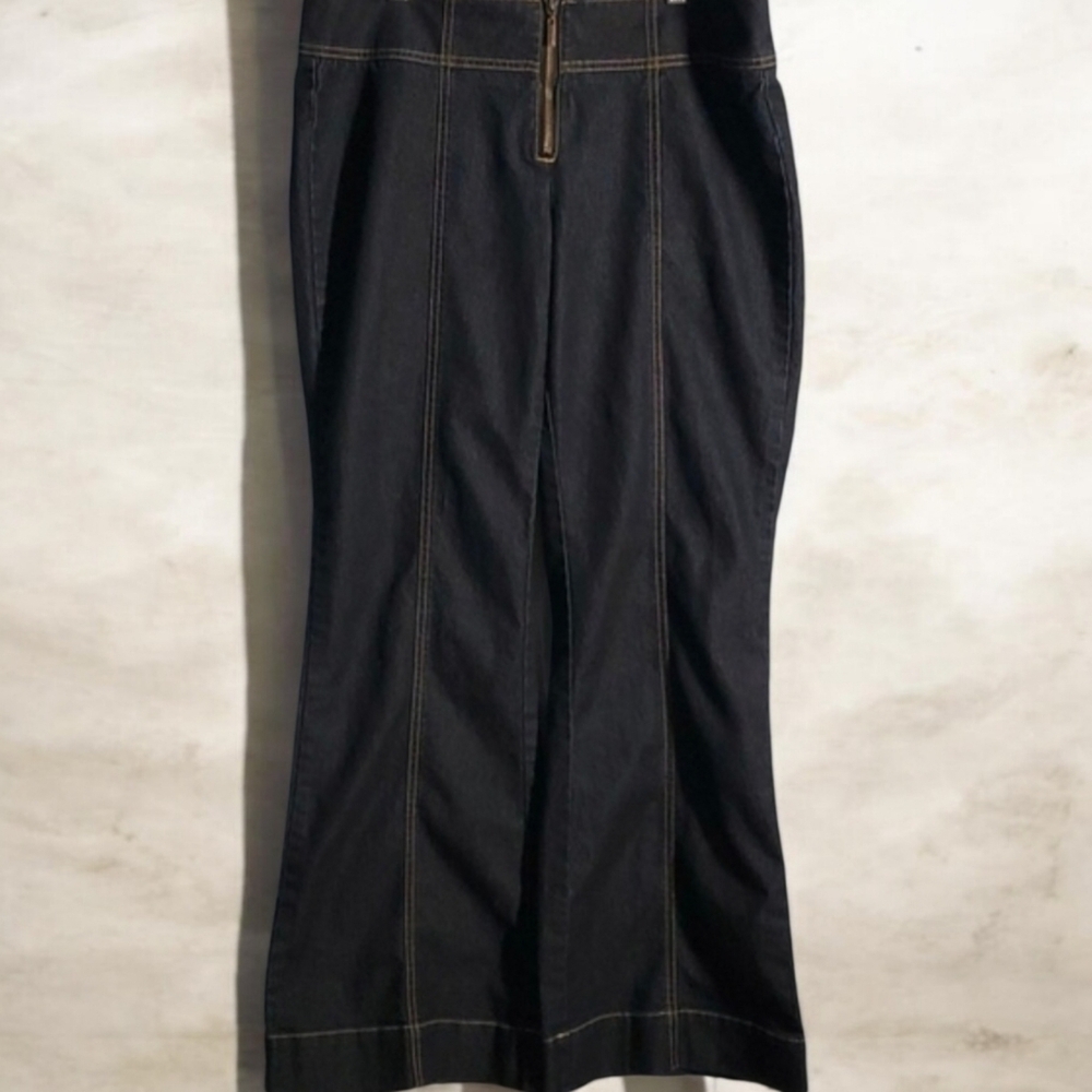Bisou Bisou Michele Bohbot Jeans womens sz 12 black zipper front no buttons wide